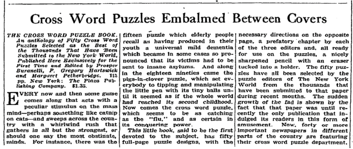May 4, 1924: Cross Word Puzzles Embalmed Between Covers