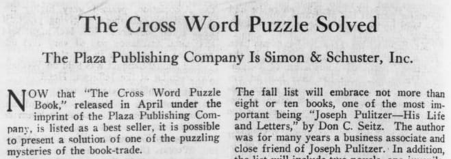 Publishers Weekly: The Cross Word Puzzle Solved